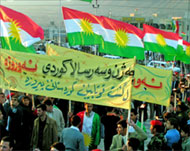 Kurds Flying the Kurdistan Flag 