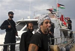 Aid boat docks in Gaza 